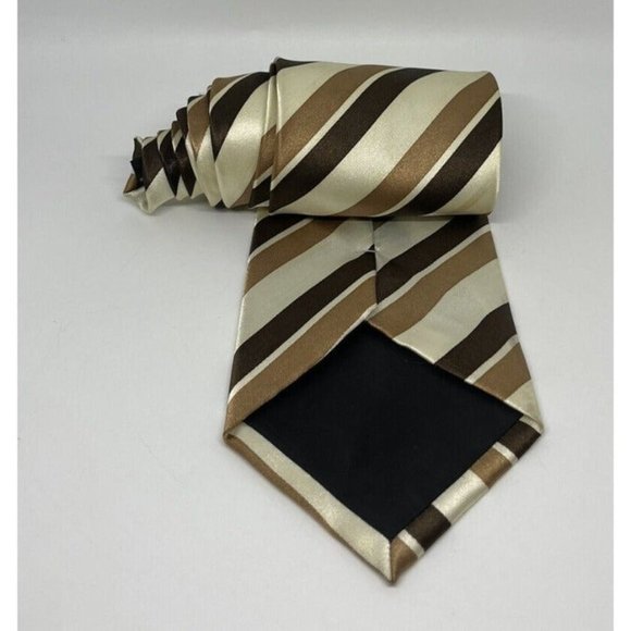 Karl Knox Mens Brown Neutral Striped Tie Mens Neckwear Handmade 100% Polyester - Picture 6 of 10